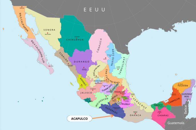 mapa de mexico que muestra la ubicacion de acapulco